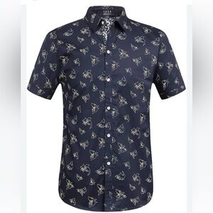 SSLR Men's Navy Floral Casual Shirt
